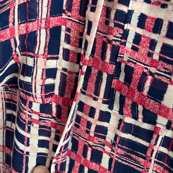 PaperMoon Stitch Fix XSP Navy pink pullover semi sheer, pockets, roll sleeve EUC - Picture 6 of 8